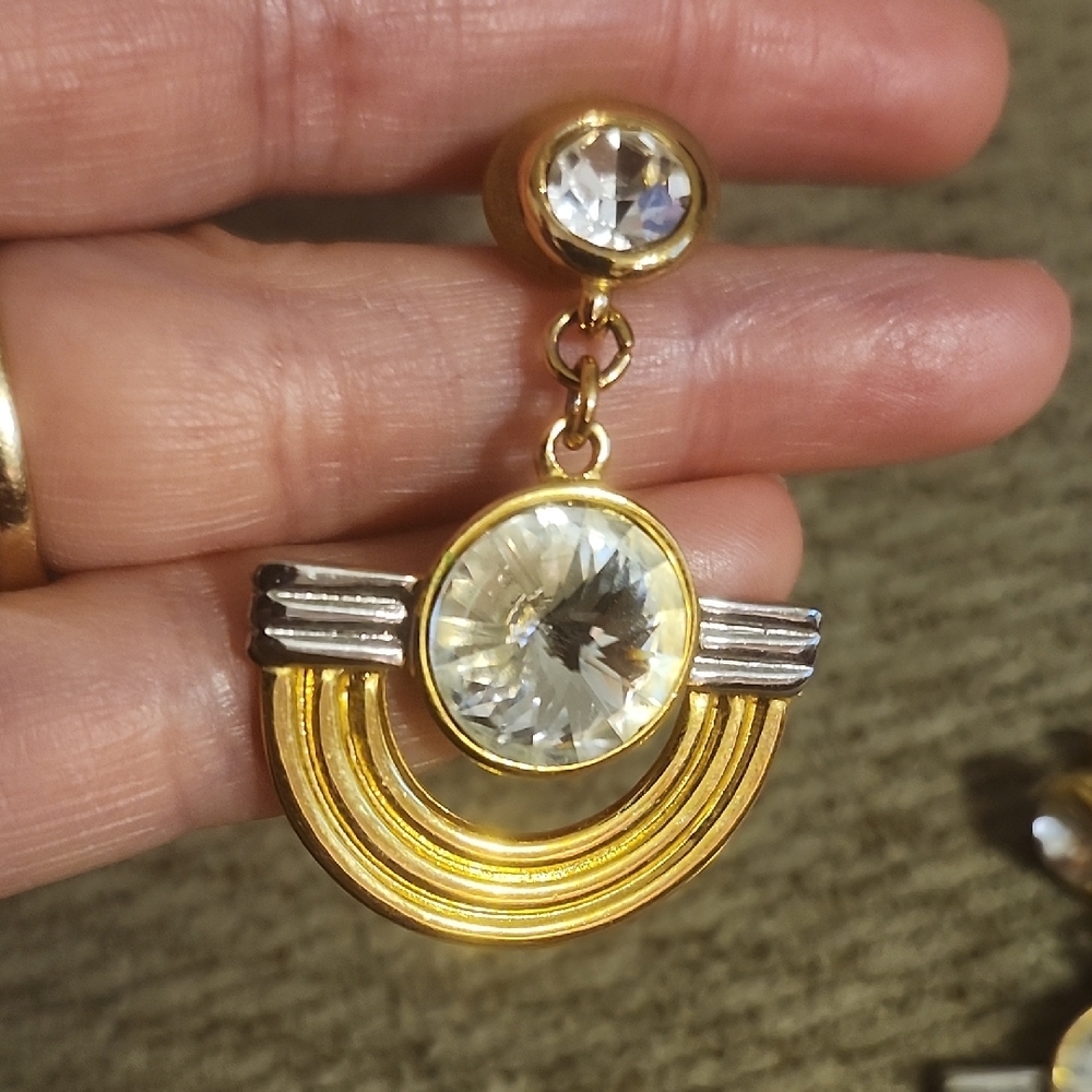 Elegant Gold and Silver Crystal Earrings - Picture 2 of 4